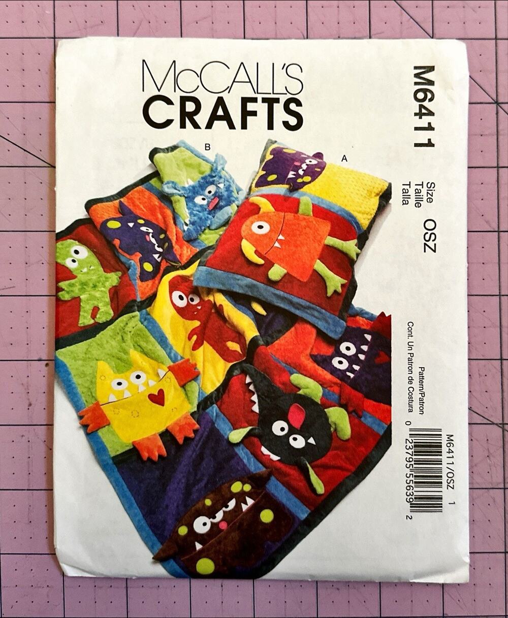 UNCUT McCall's #M6411 Craft Sew Pattern Colorful Monster Quilt & Pillow